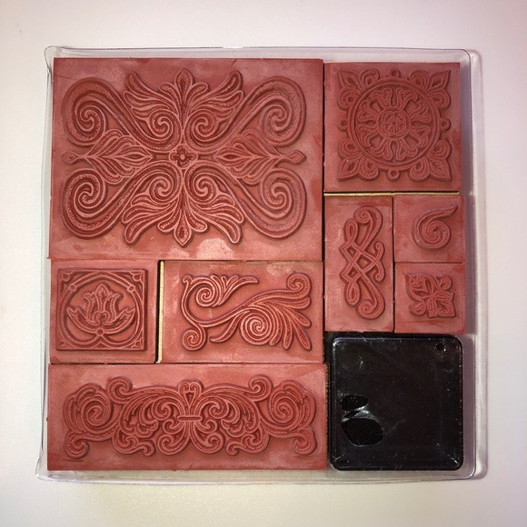 HERO ARTS ORNAMENTAL Flourishes Wood Block Rubber Stamp Set of 8 RARE! #2403R - Picture 4 of 6
